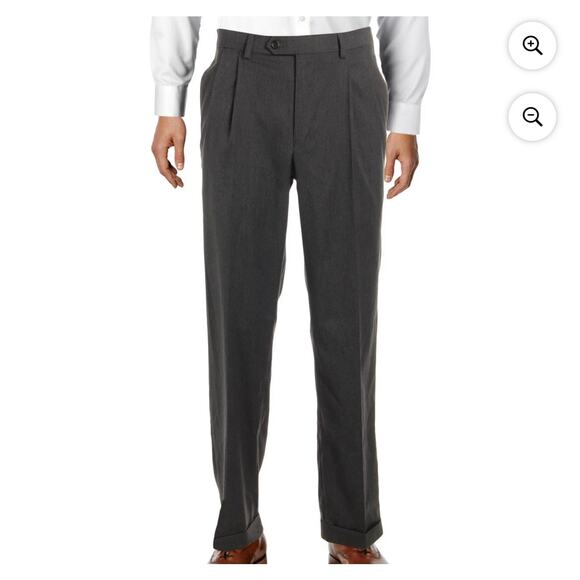 Lauren Ralph Lauren Mens Gray Pleated Cuffed Dress Pants Wool Blend Slacks - Picture 1 of 11